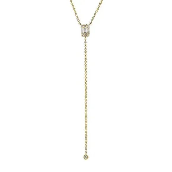 ⭐️14K Rose Gold⭐️Diamond Lariat Necklace - Picture 1 of 12